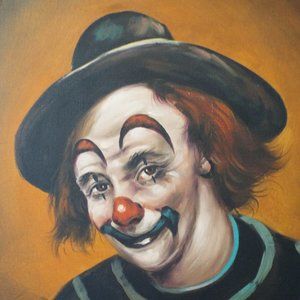 Vintage Clown Canvas Painting Hand Signed